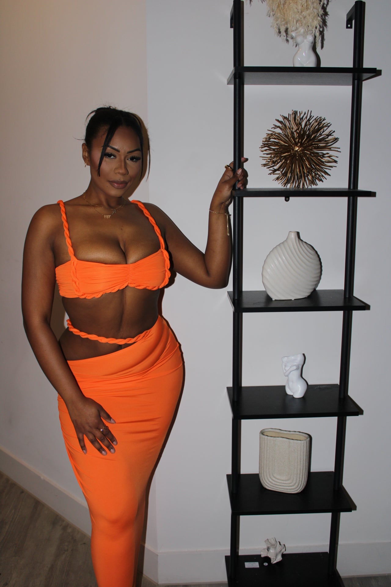 Paradise Bay Rope Cut Out Skirt Set - orange