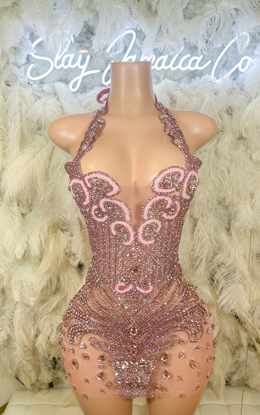 PREORDER ONLY Pink bliss Rhinestone Luxe  mini dress