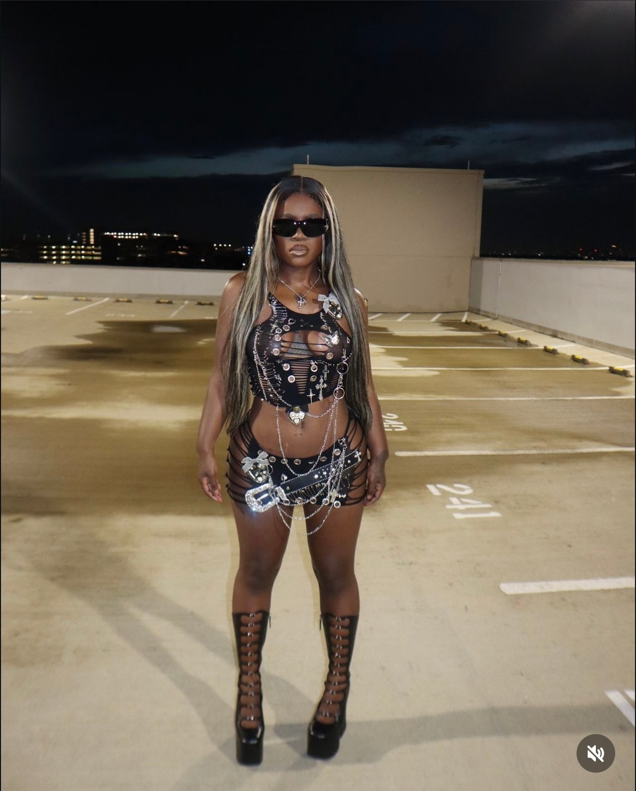 Bring The Baddest Bitch Out Embellished Mesh Skirt Set