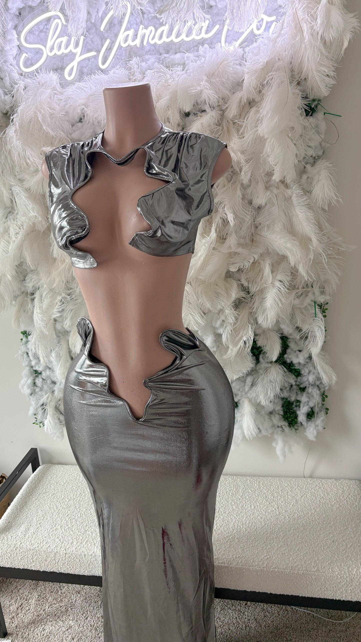 Trend Setter Metallic Skirt Set - Silver