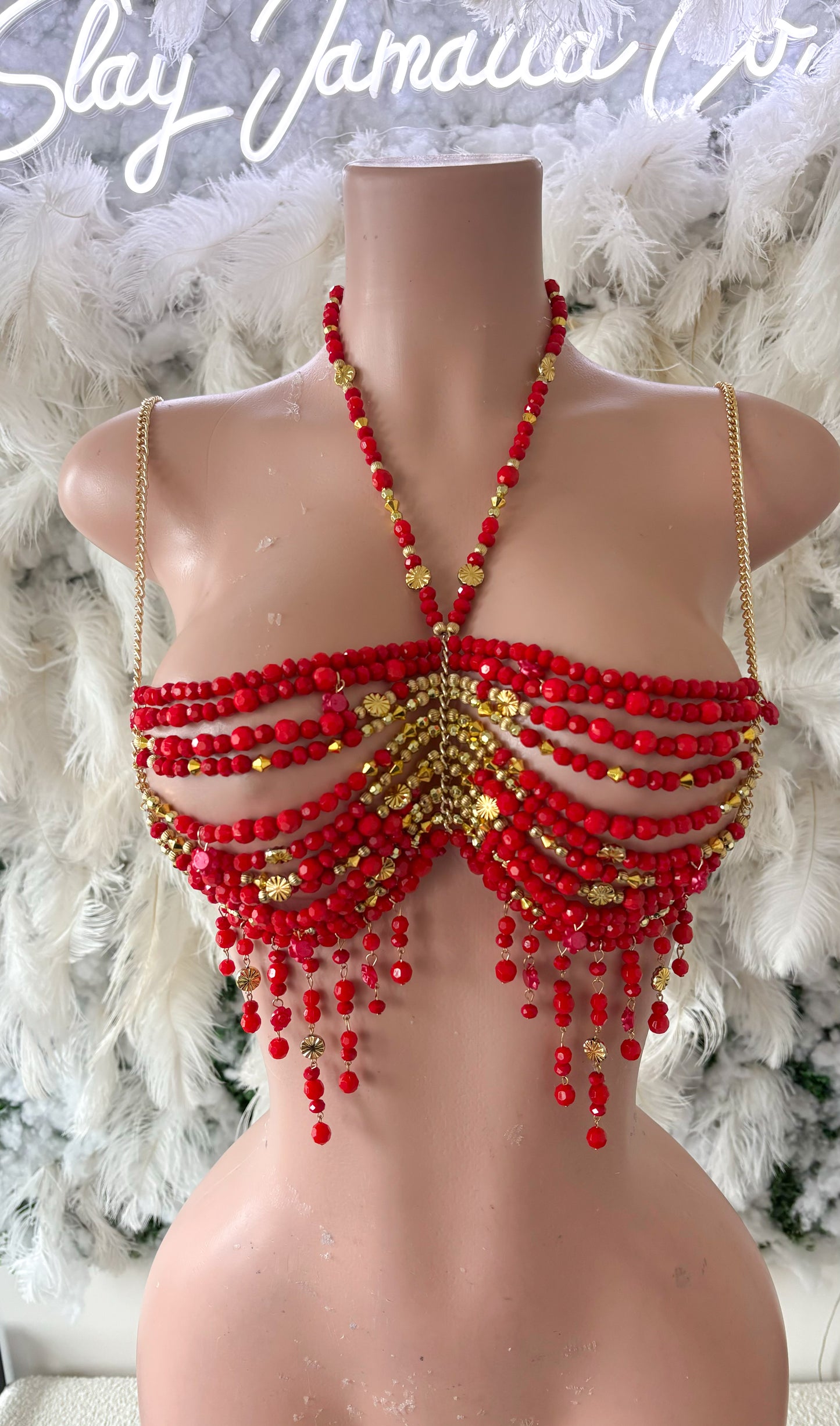 Vacation Is More Fun Acrylic Beaded Top - Red