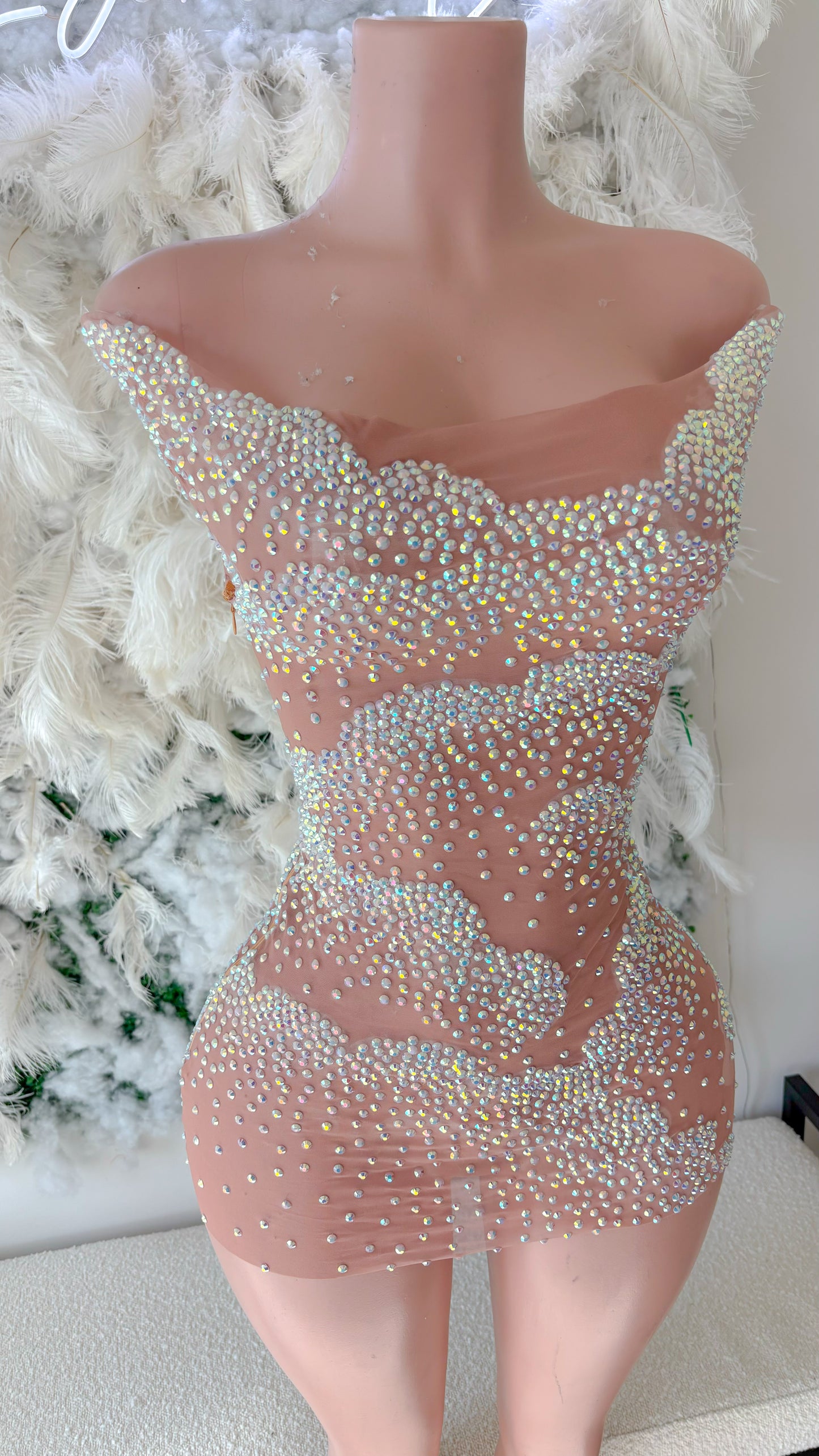 READY TO SHIP Cloudy Visions Mesh Rhinestone Dress