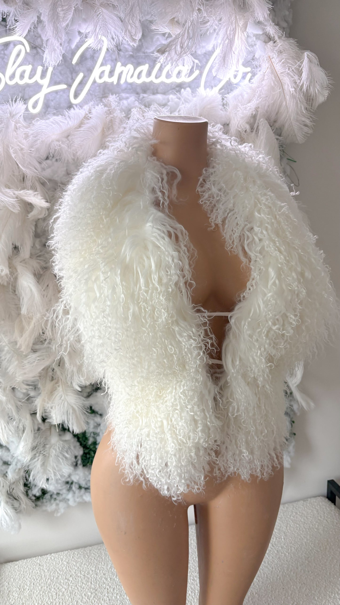 The Finer Things Mongolian Sheep Fur Halter Top - Ivory White