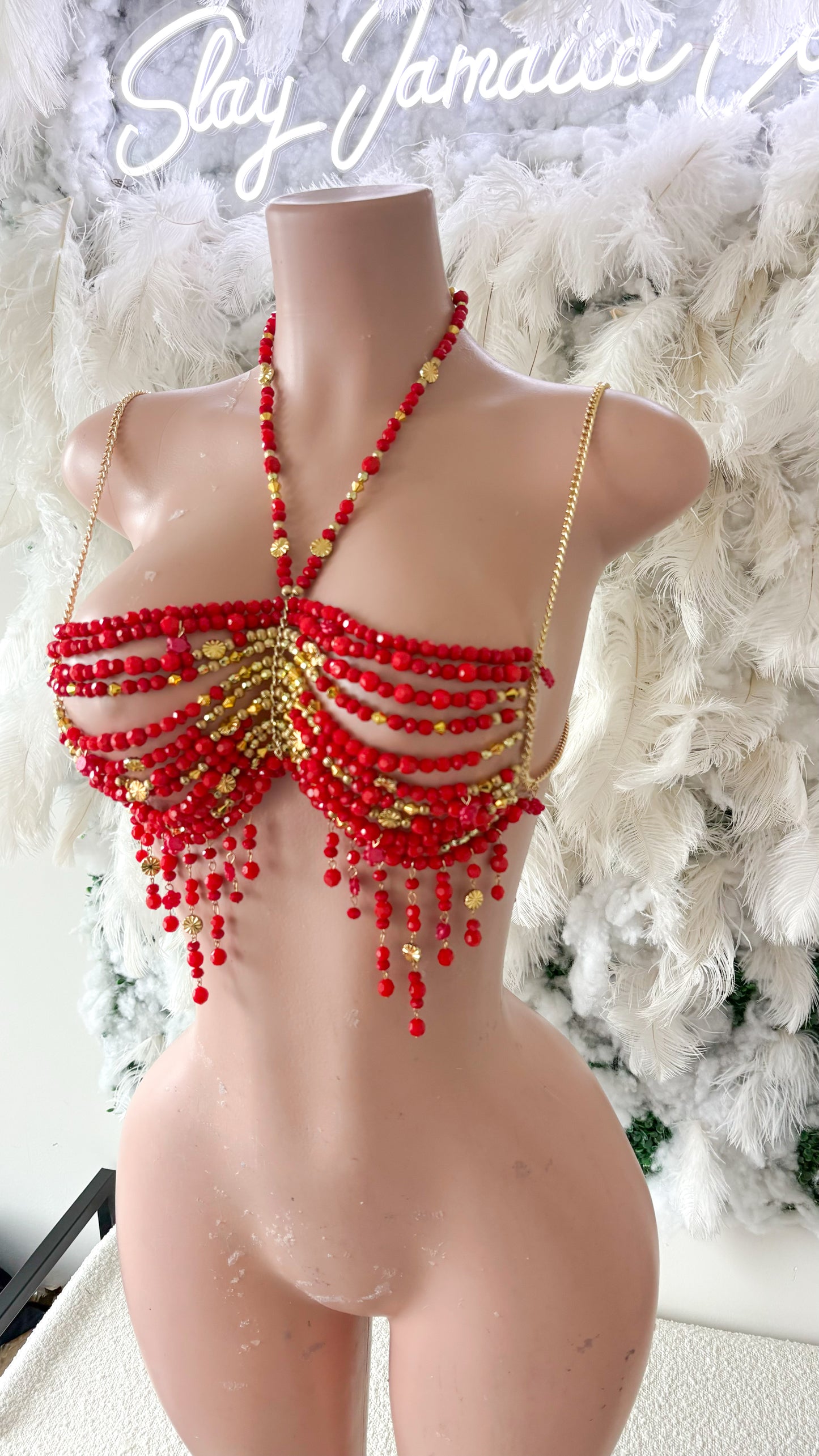 Vacation Is More Fun Acrylic Beaded Top - Red