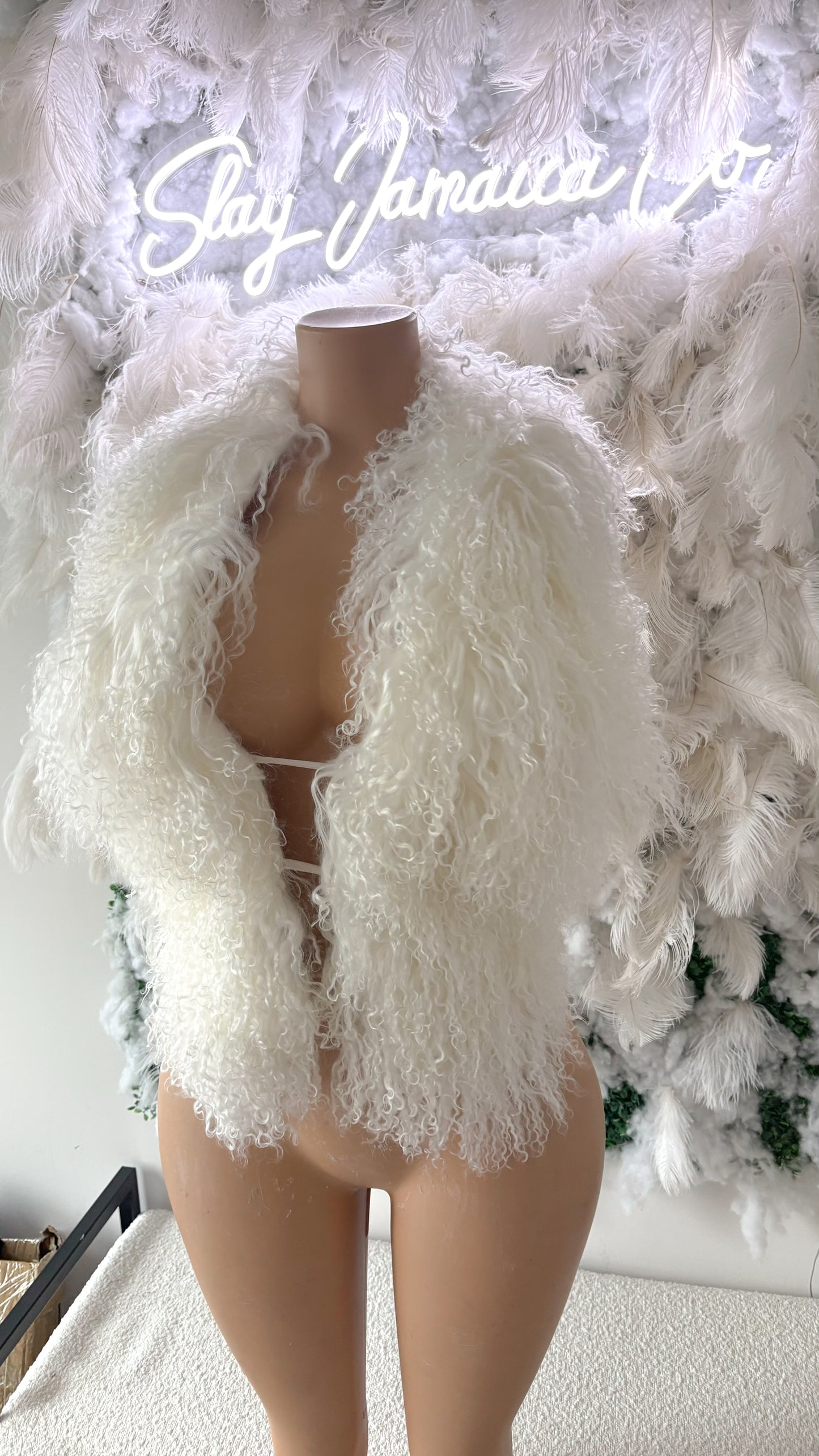 The Finer Things Mongolian Sheep Fur Halter Top - Ivory White