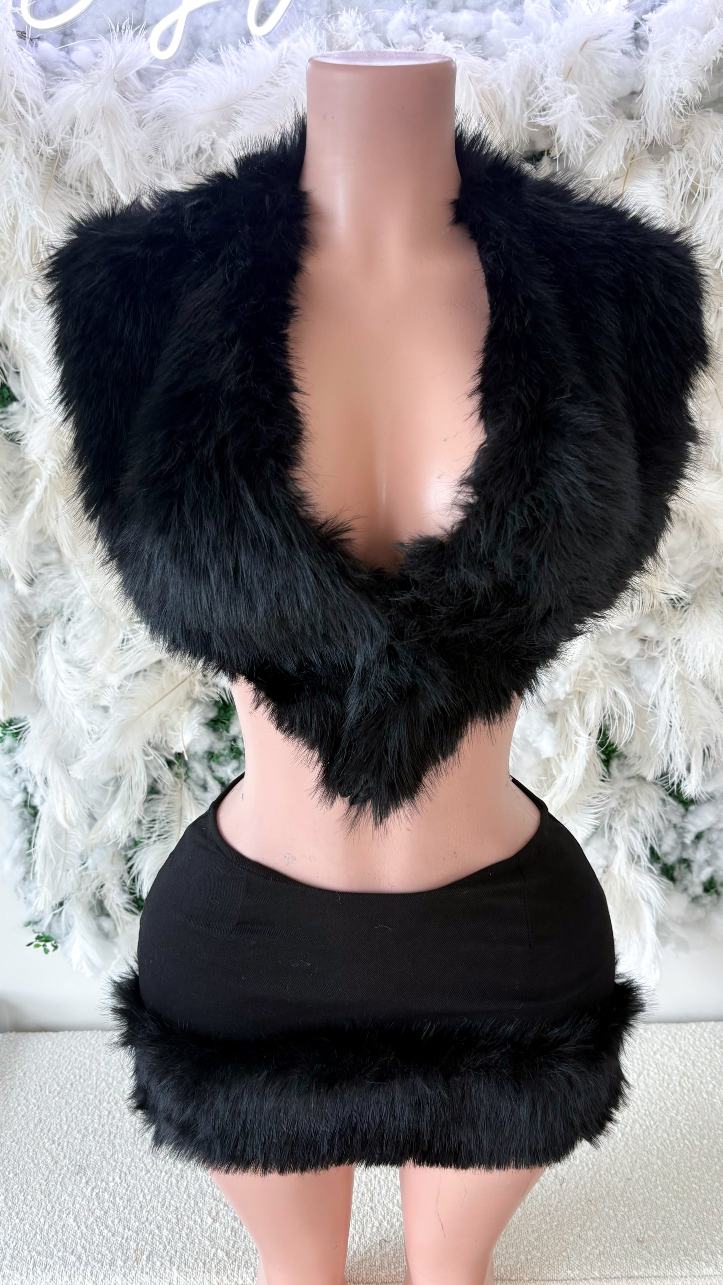 It’s Giving Rich Vibes Fur Skirt Set -  Black