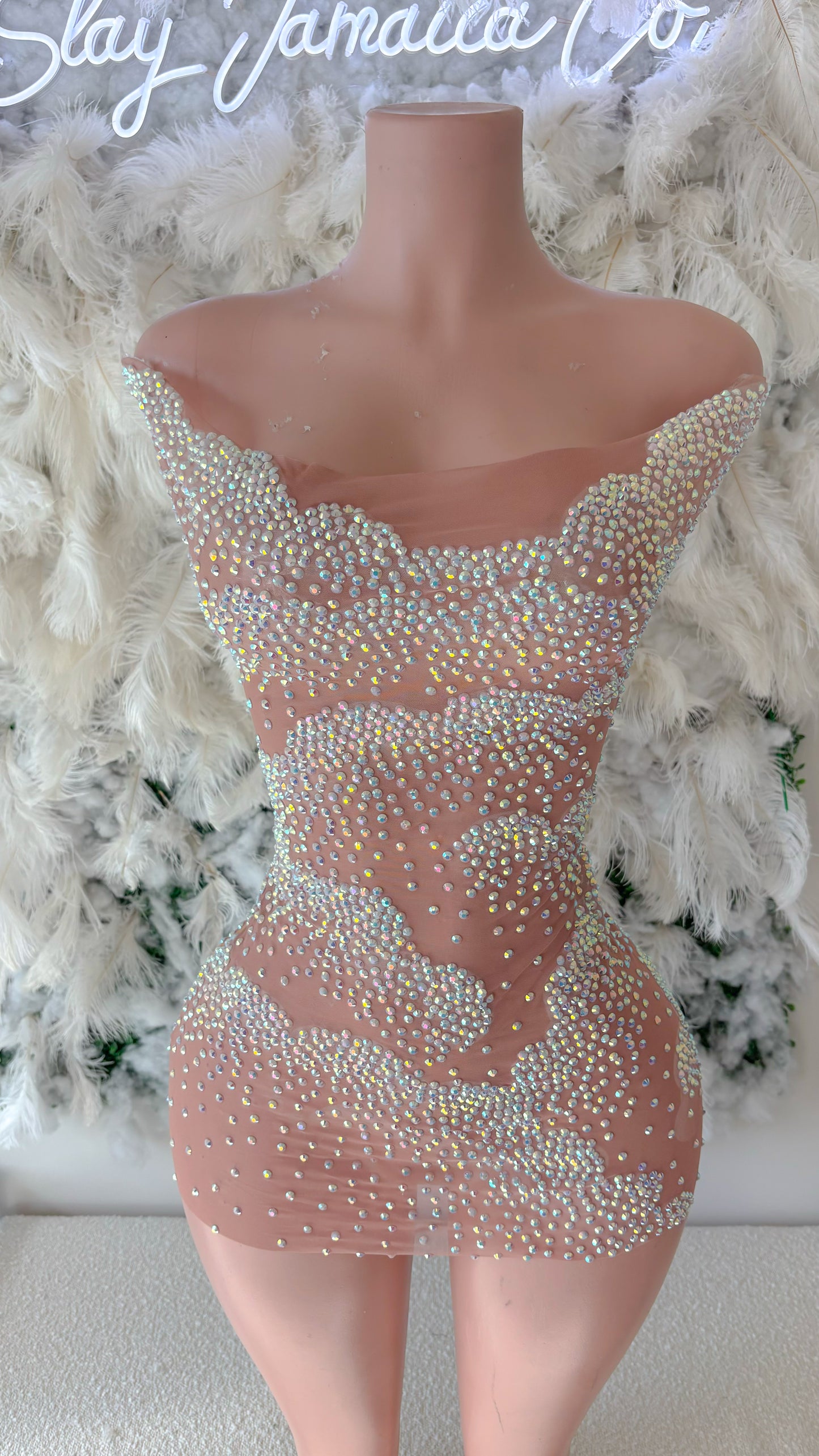 READY TO SHIP Cloudy Visions Mesh Rhinestone Dress