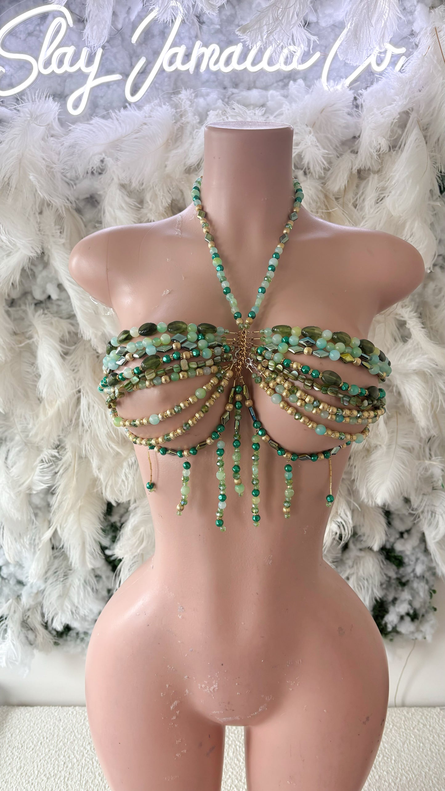 Summers in Capri Acrylic Beaded Top -  Green