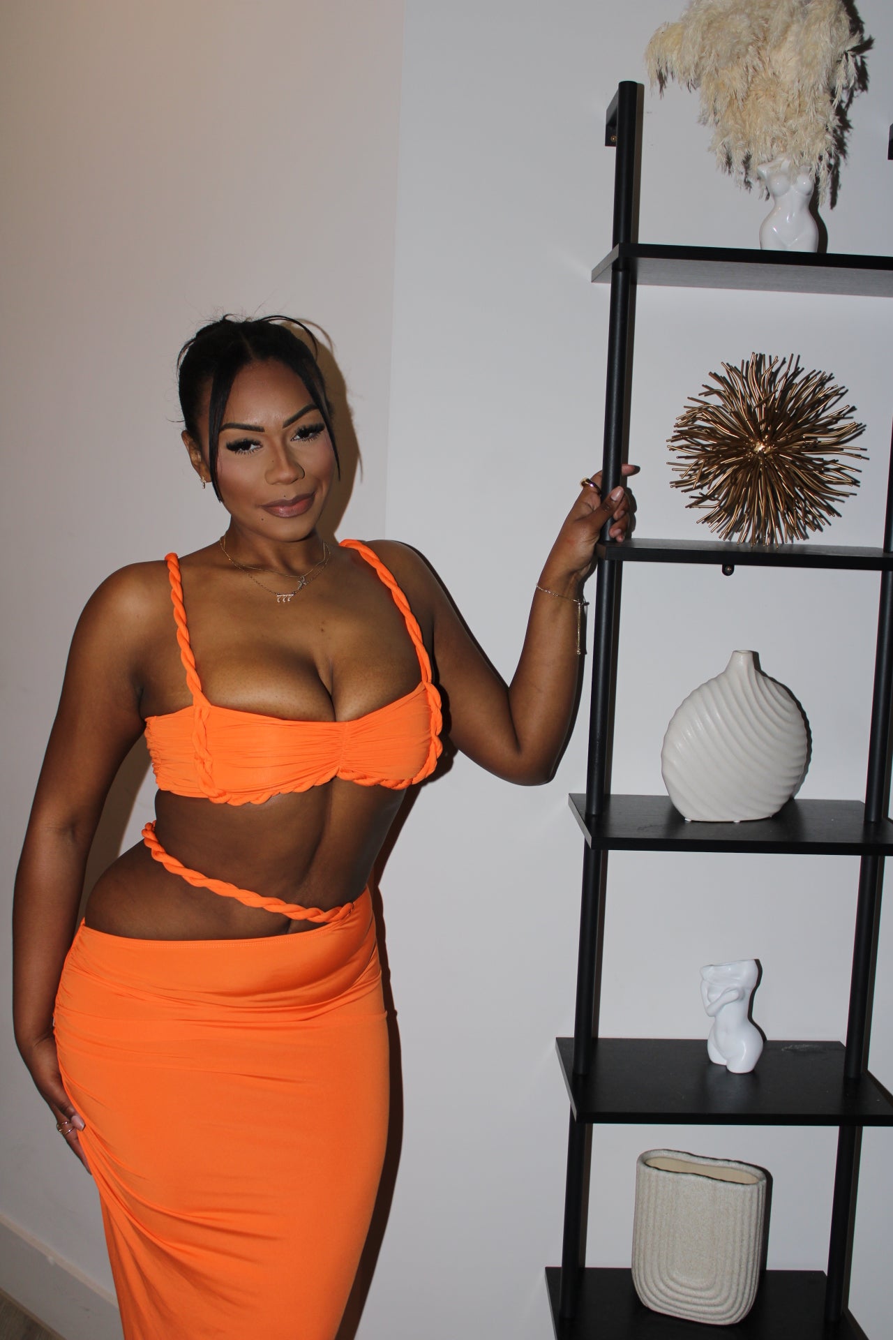 Paradise Bay Rope Cut Out Skirt Set - orange