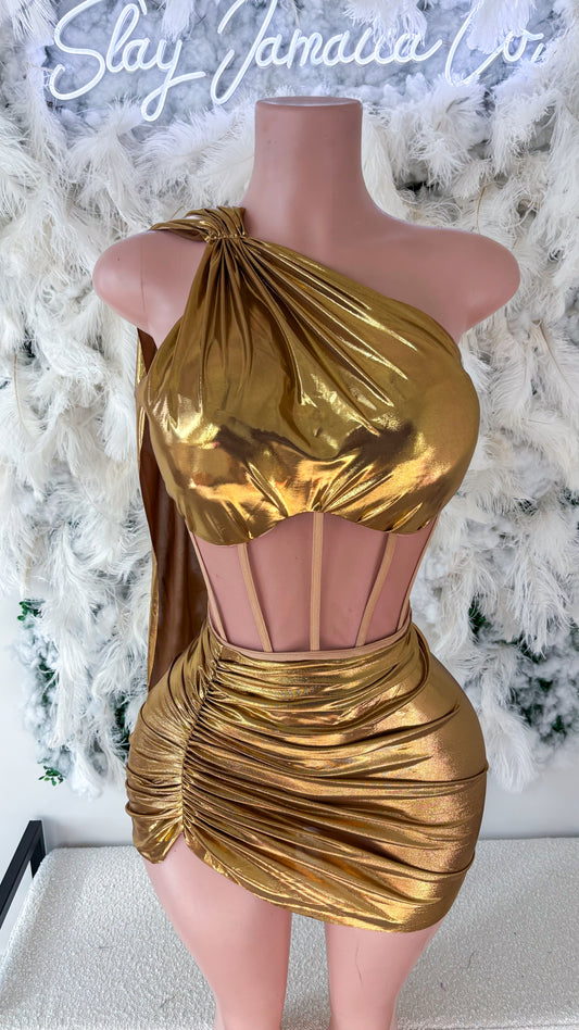 READY TO SHIP Never Basic Satin Skirt Set- Gold