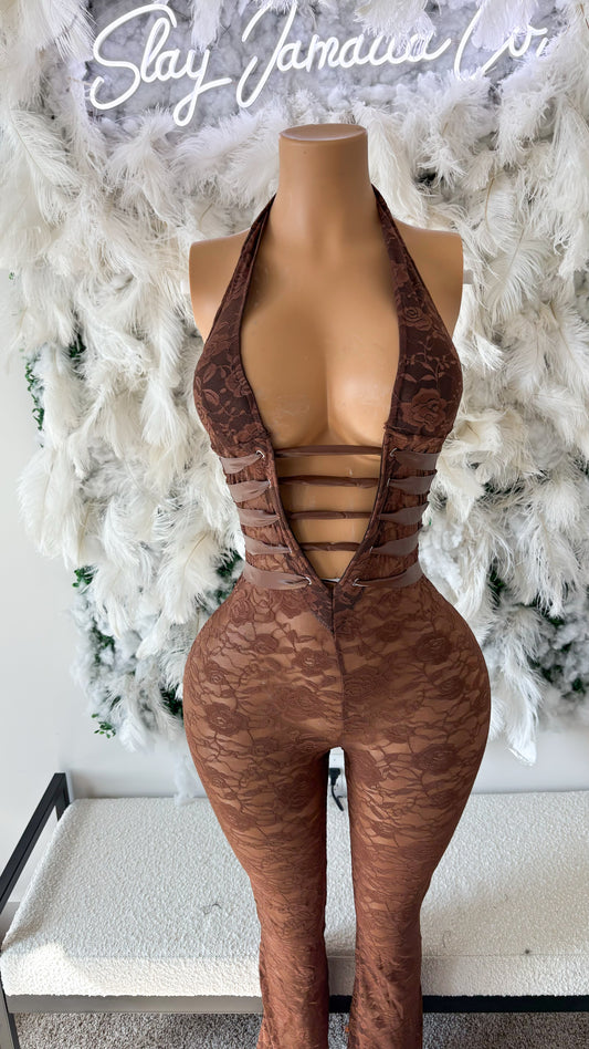 Always Reminded Lace Jumpsuit -Brown