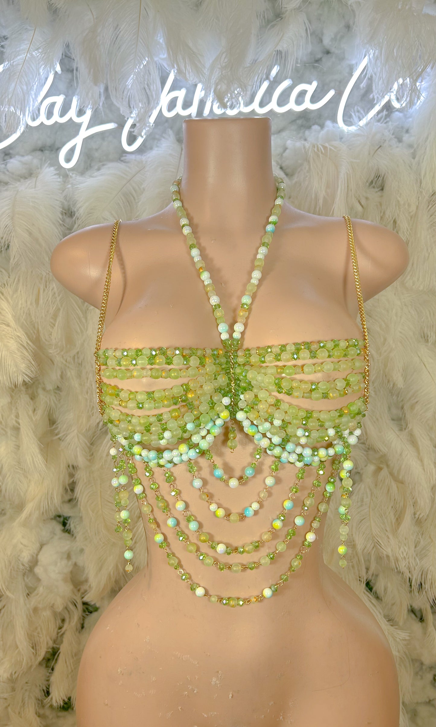 Beaded Paradise Chain Bralette Top -Green