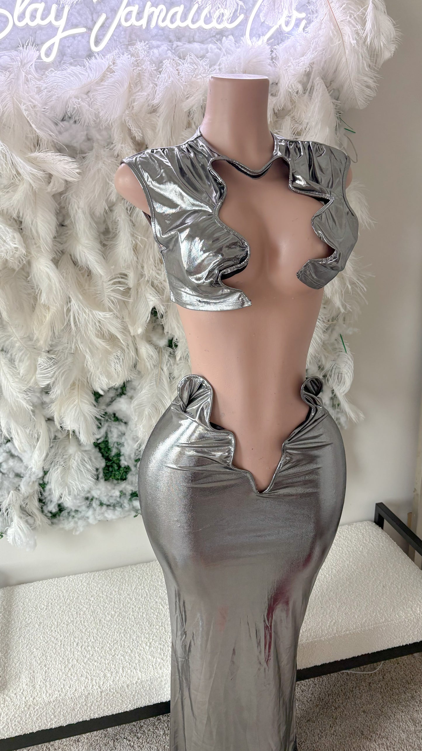 Trend Setter Metallic Skirt Set - Silver