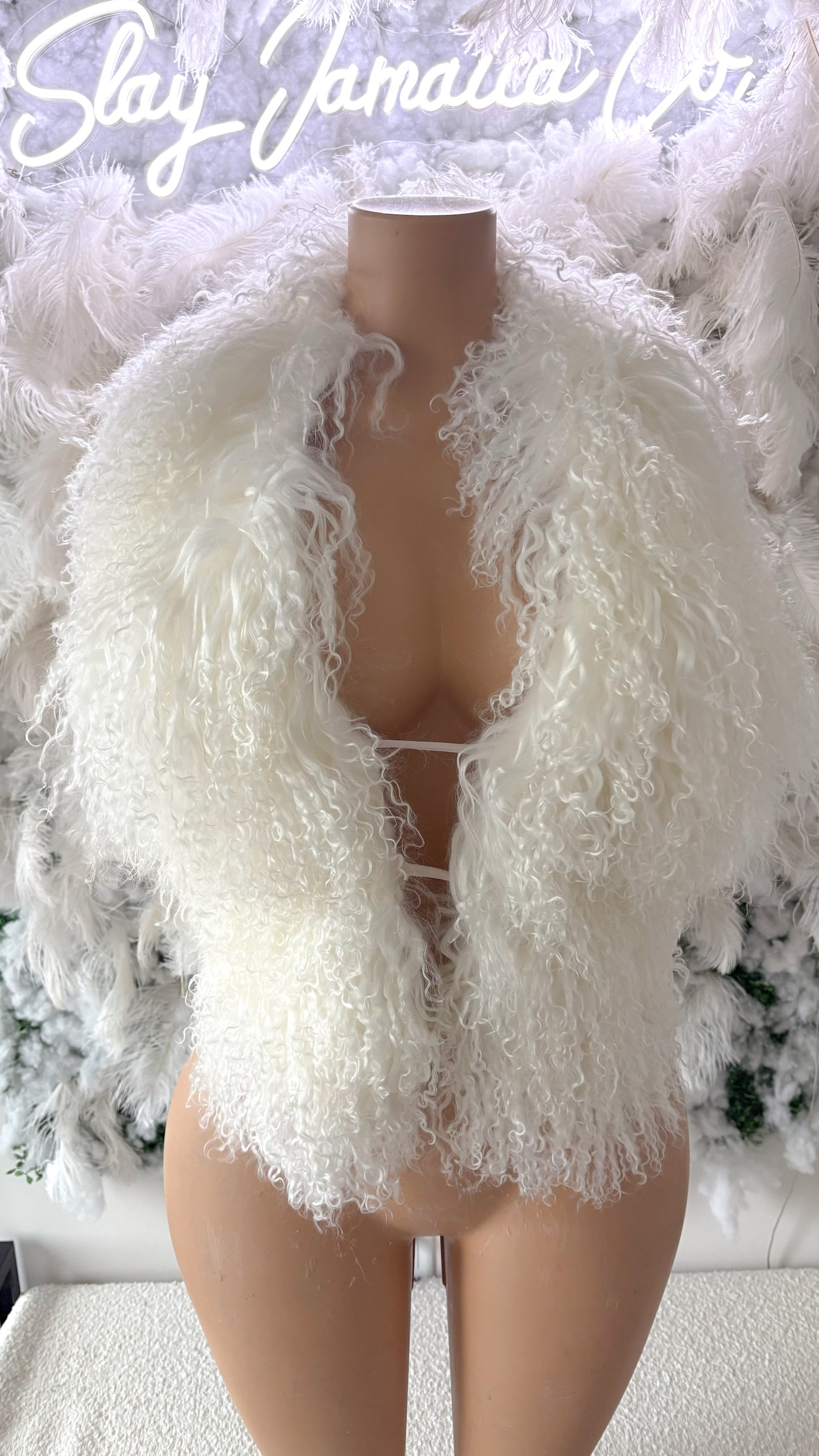 The Finer Things Mongolian Sheep Fur Halter Top - Ivory White