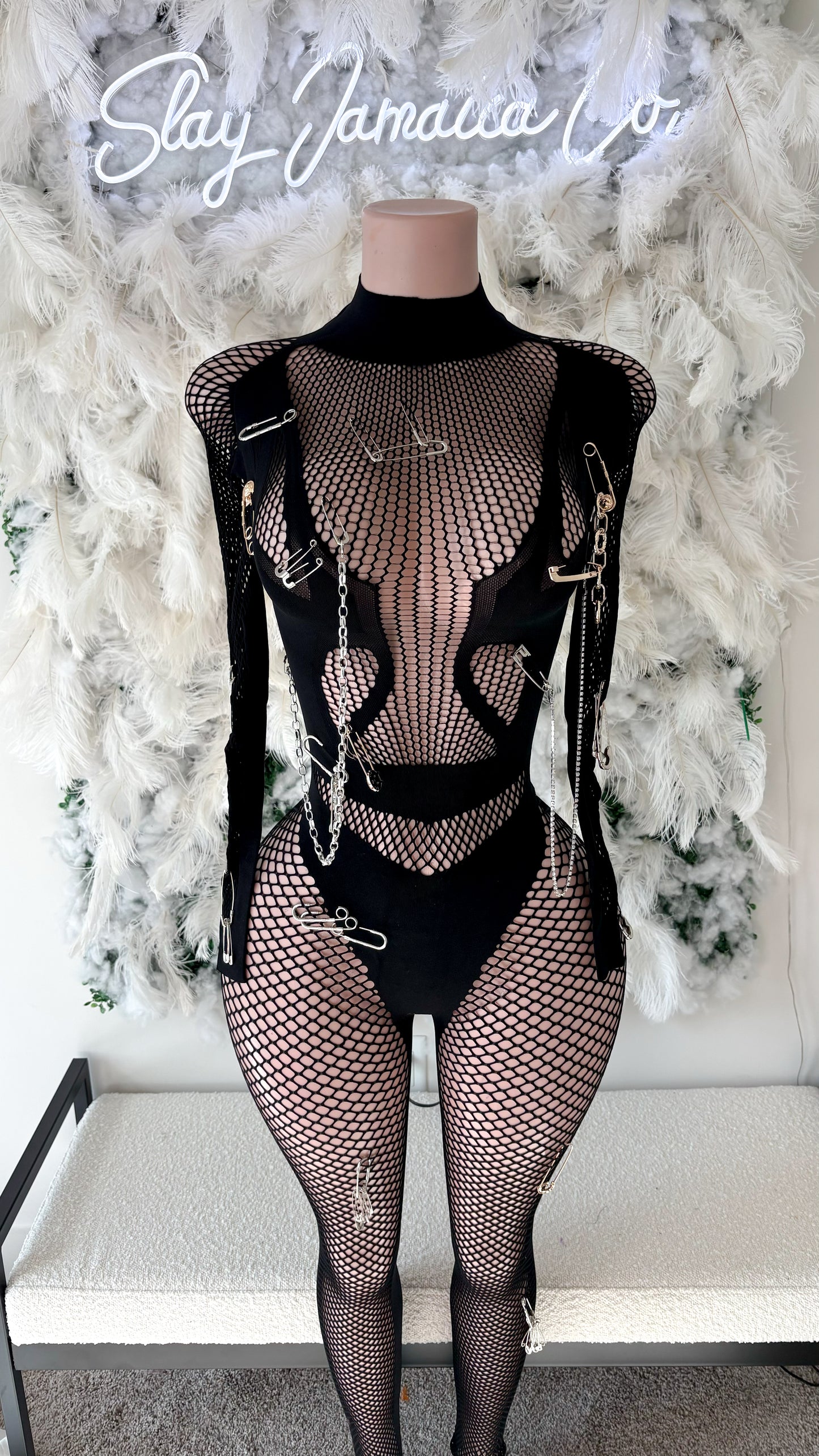 Baddie O Clock Embellished Mesh Jumpsuit