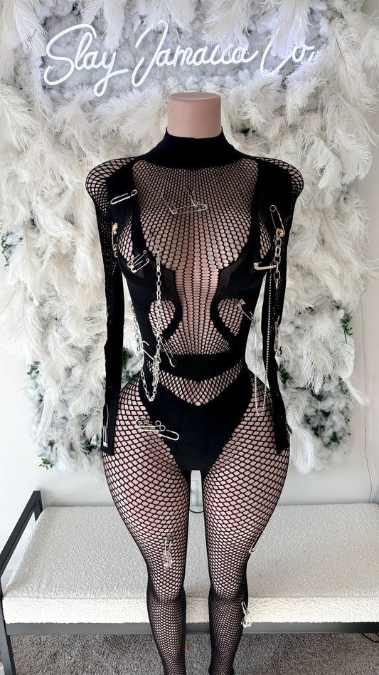 Baddie O Clock Embellished Mesh Jumpsuit