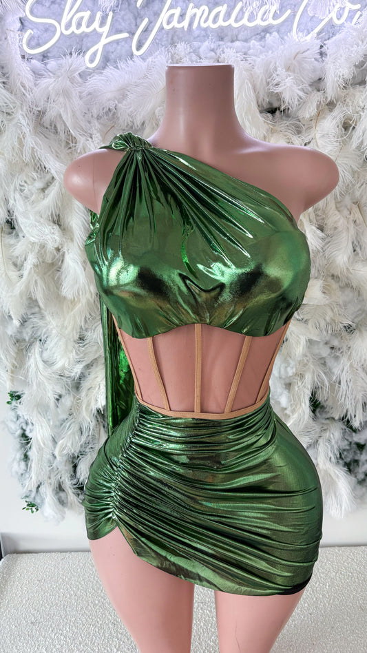 READY TO SHIP Never Basic Satin Skirt Set- Green