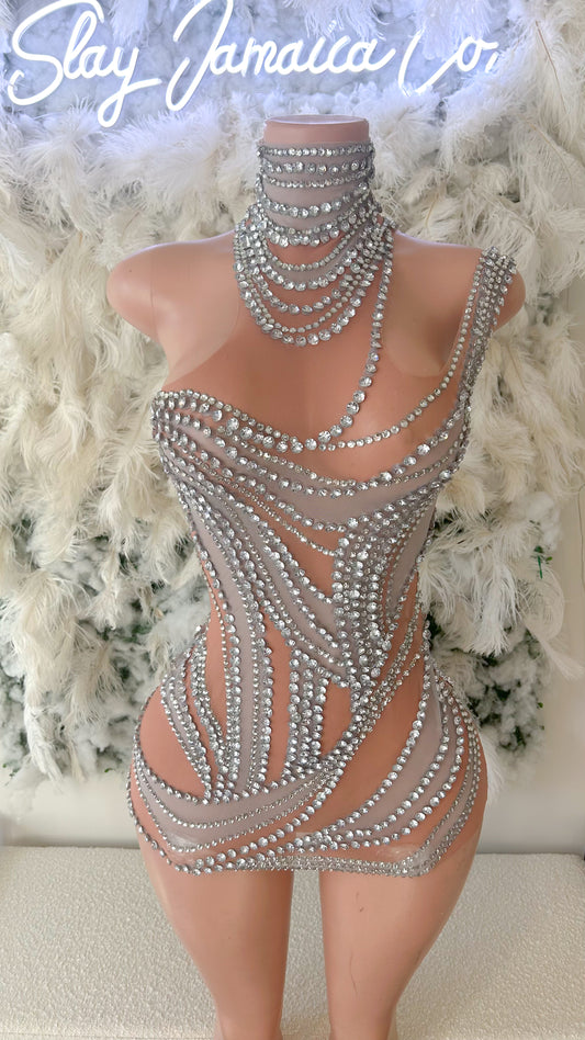 PREORDER ONLY  Statement Piece Mesh Rhinestone Mini Dress