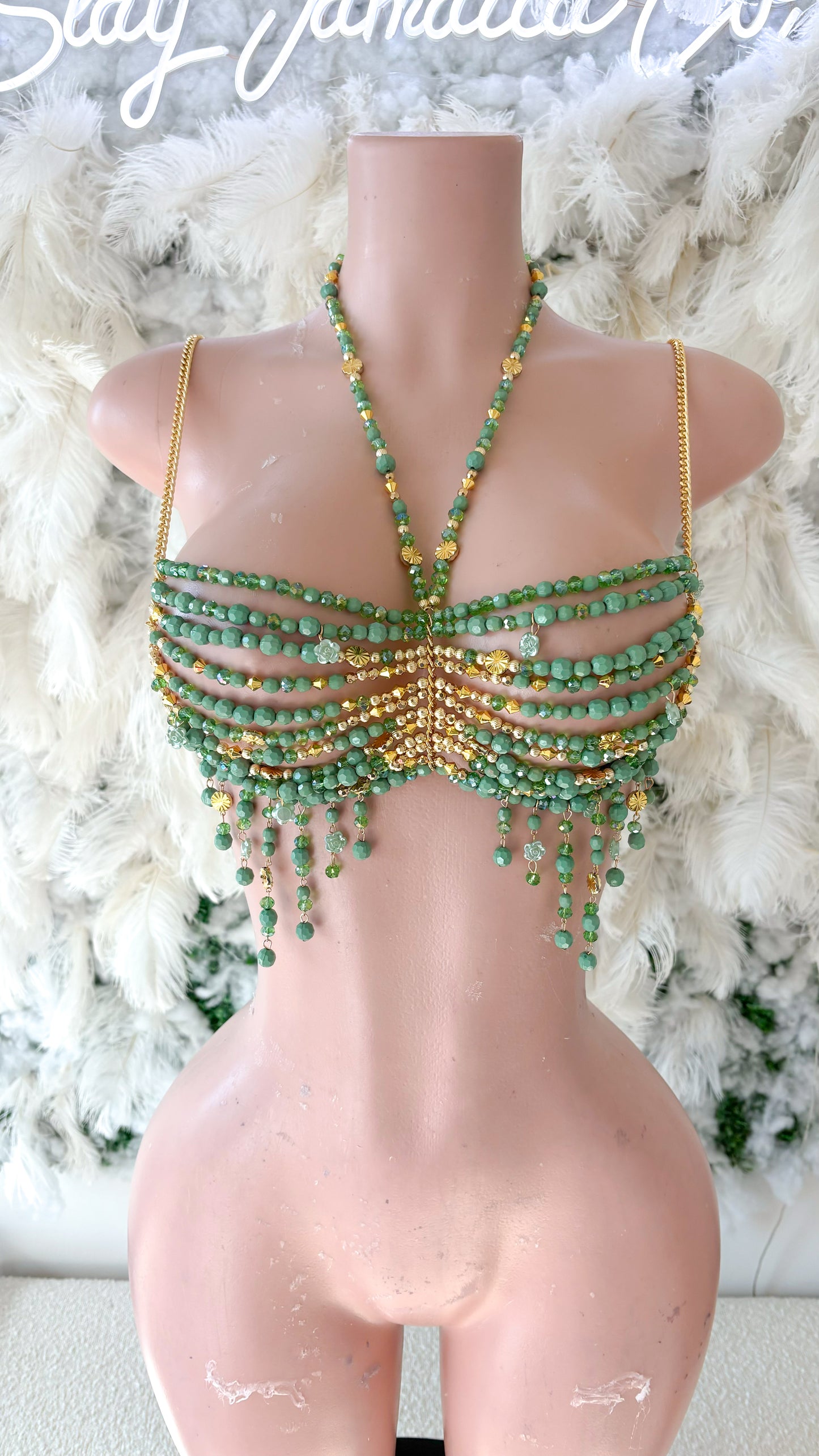 Vacation Is More Fun Acrylic Beaded Top - Green