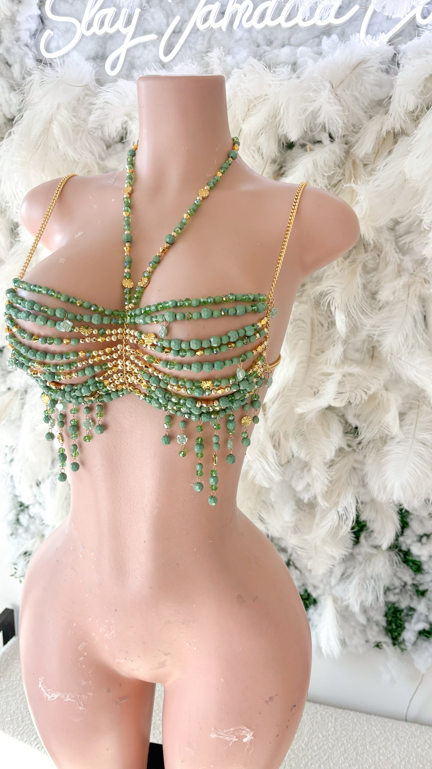 Vacation Is More Fun Acrylic Beaded Top - Green