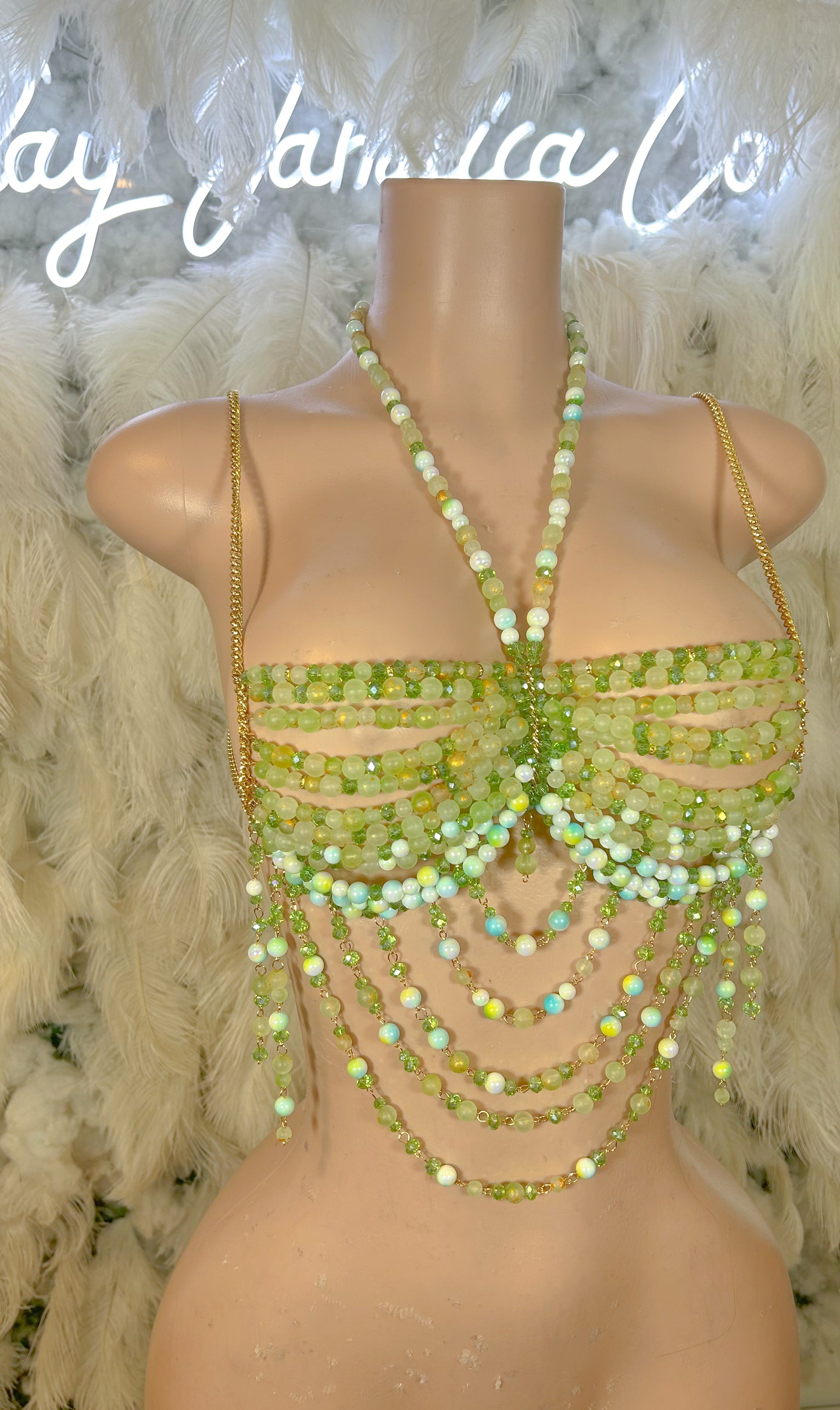 Beaded Paradise Chain Bralette Top -Green