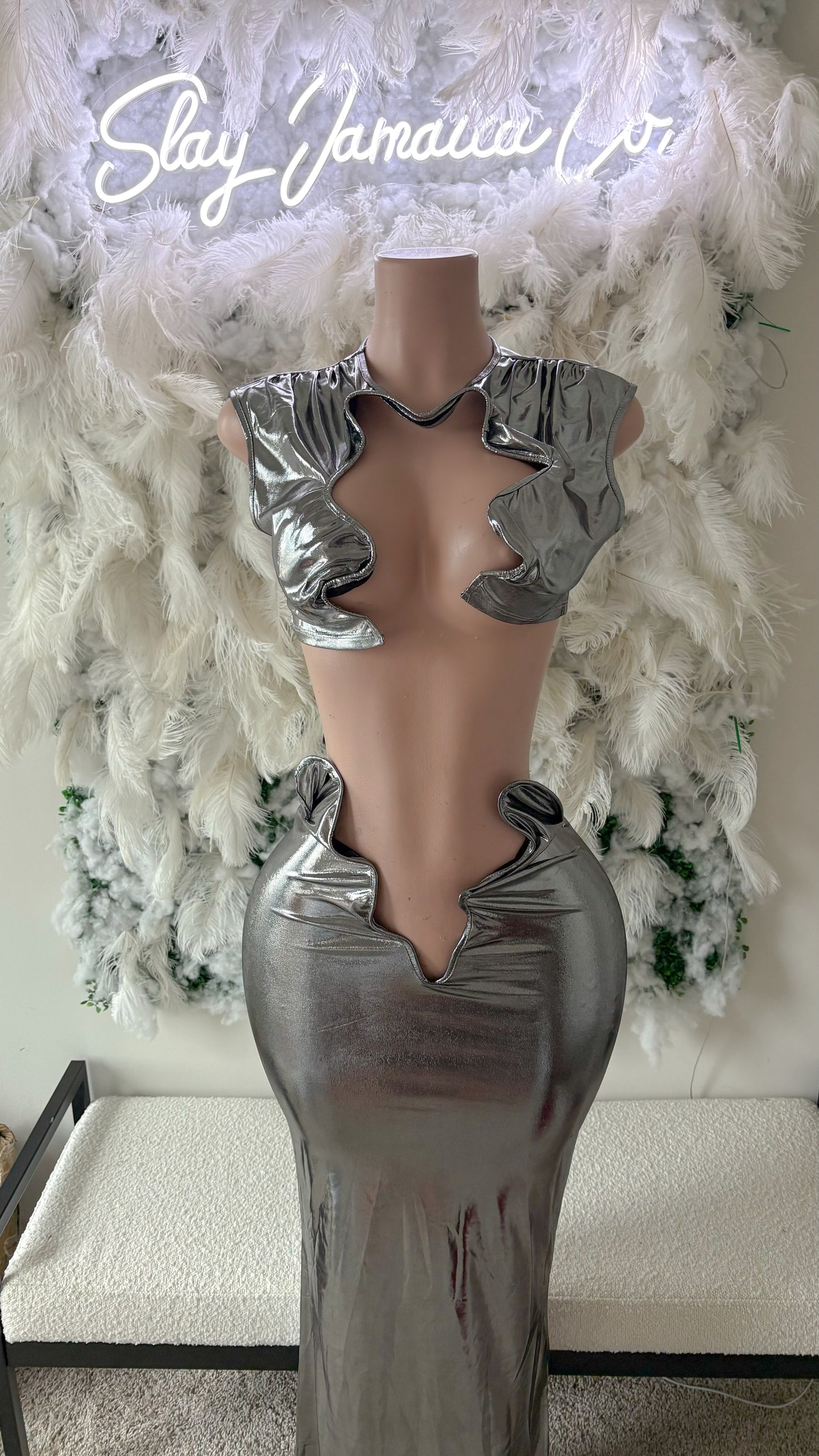 Trend Setter Metallic Skirt Set - Silver