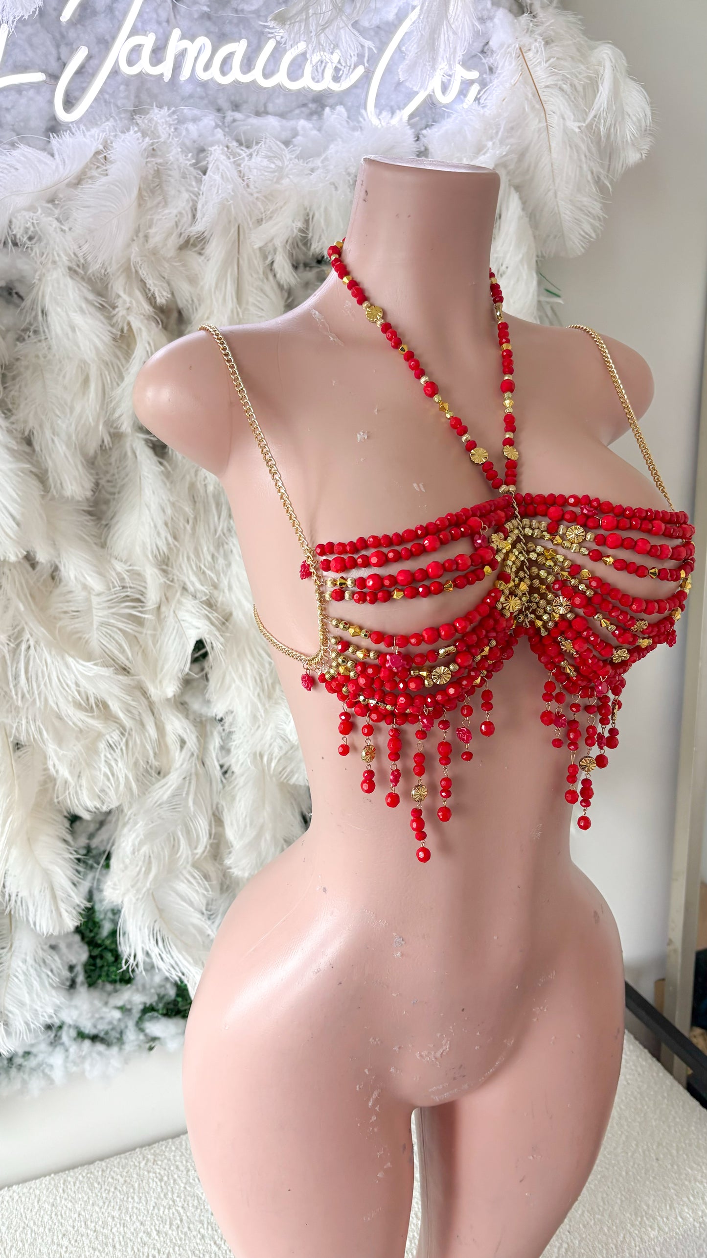 Vacation Is More Fun Acrylic Beaded Top - Red