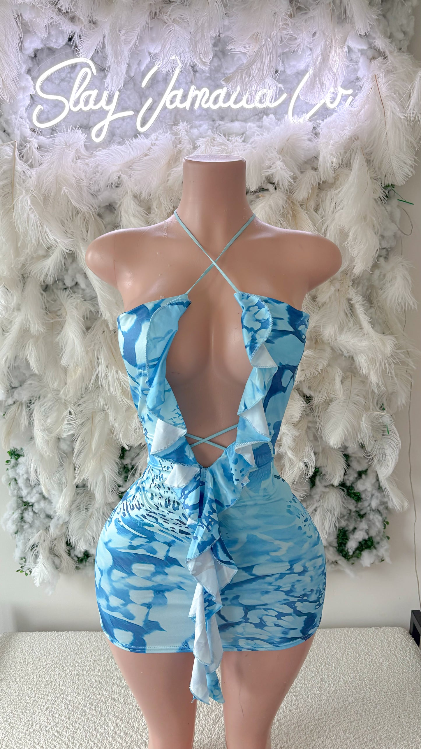 Vacation Blues Ruffle Mini Dress