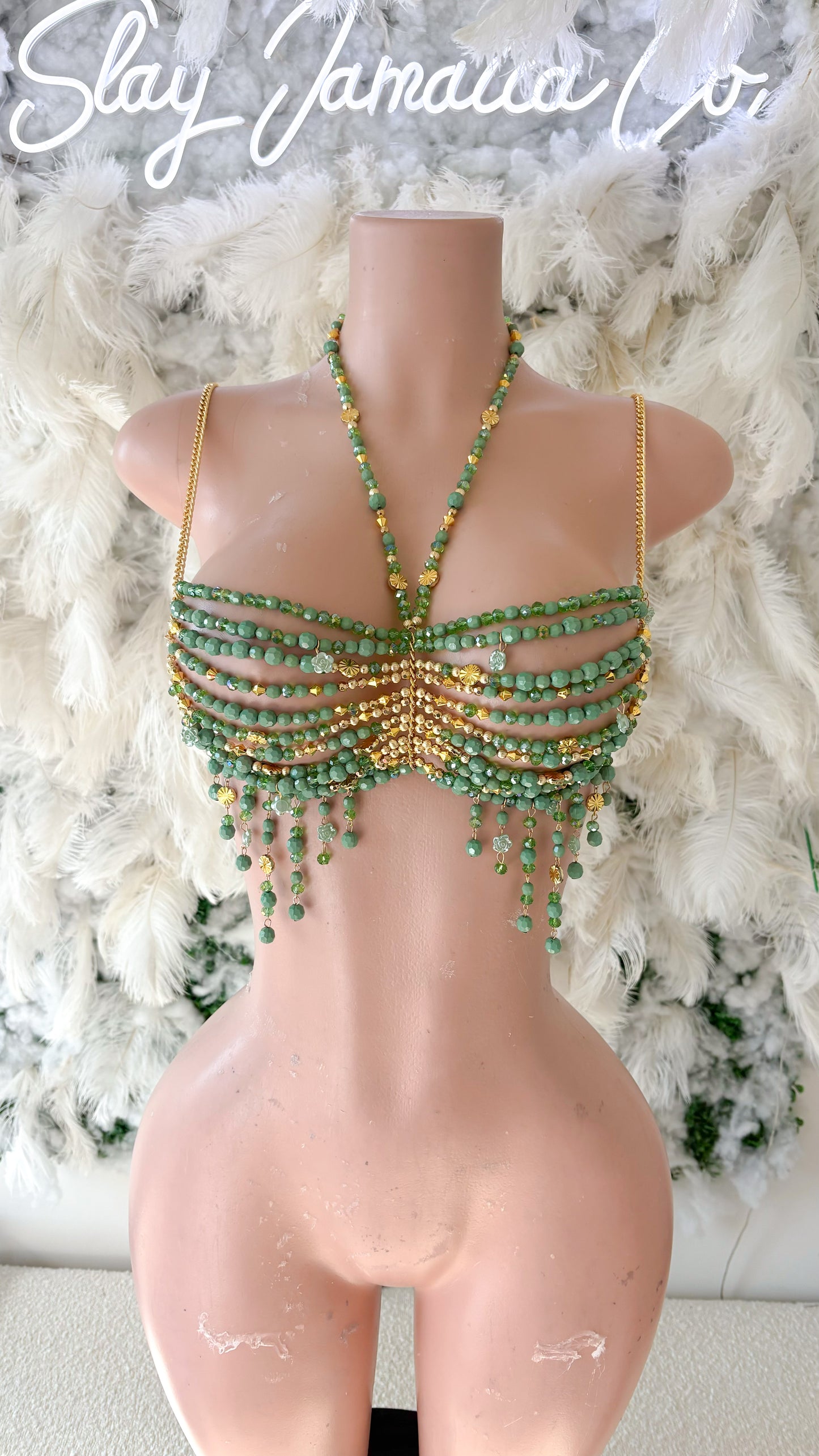 Vacation Is More Fun Acrylic Beaded Top - Green