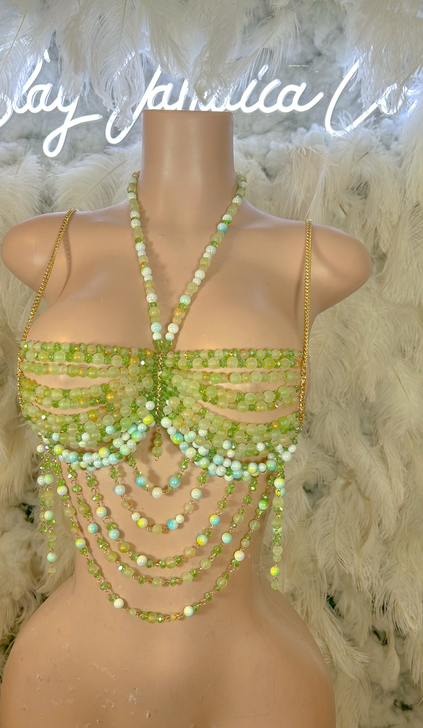 Beaded Paradise Chain Bralette Top -Green