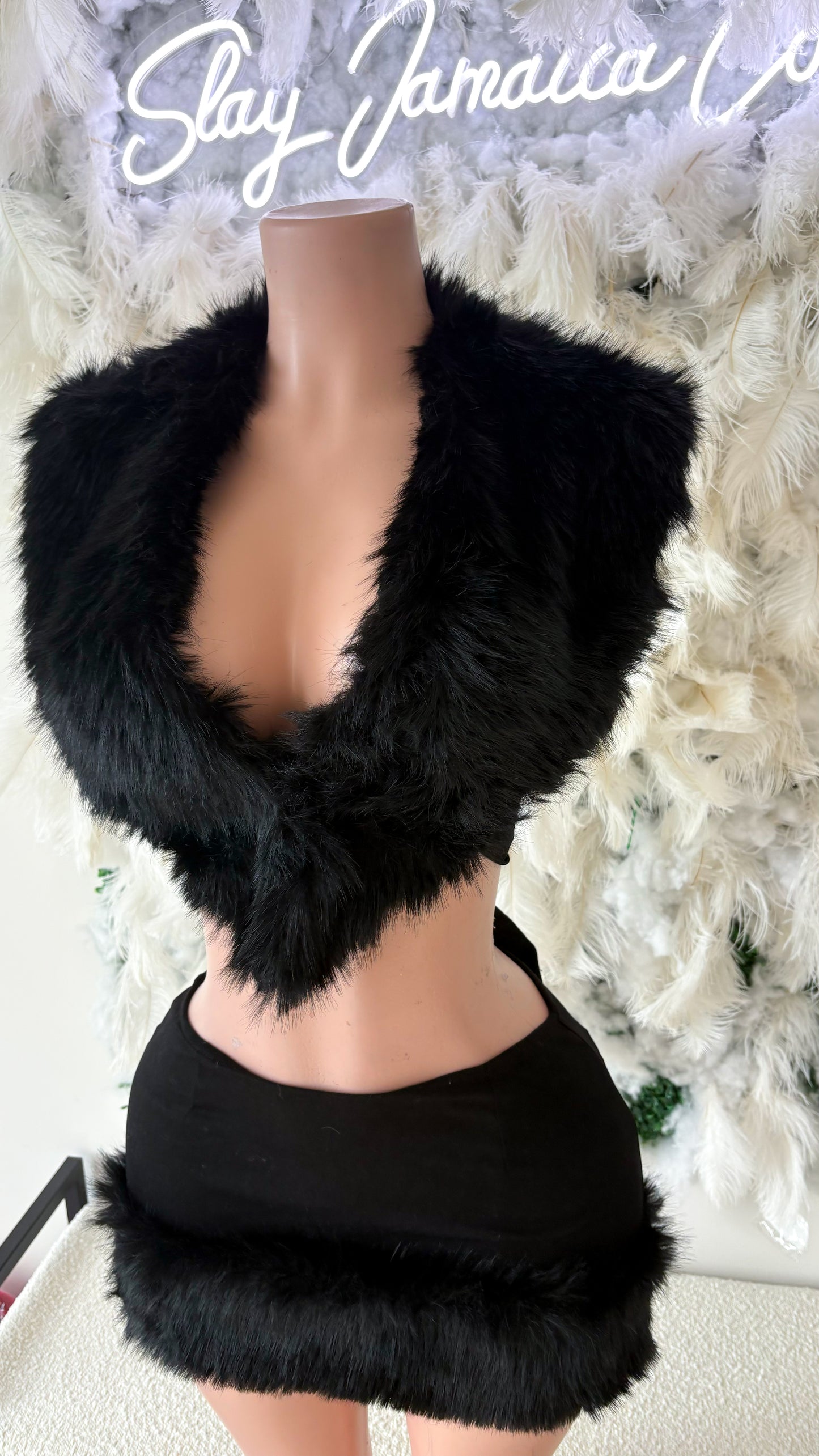 It’s Giving Rich Vibes Fur Skirt Set -  Black