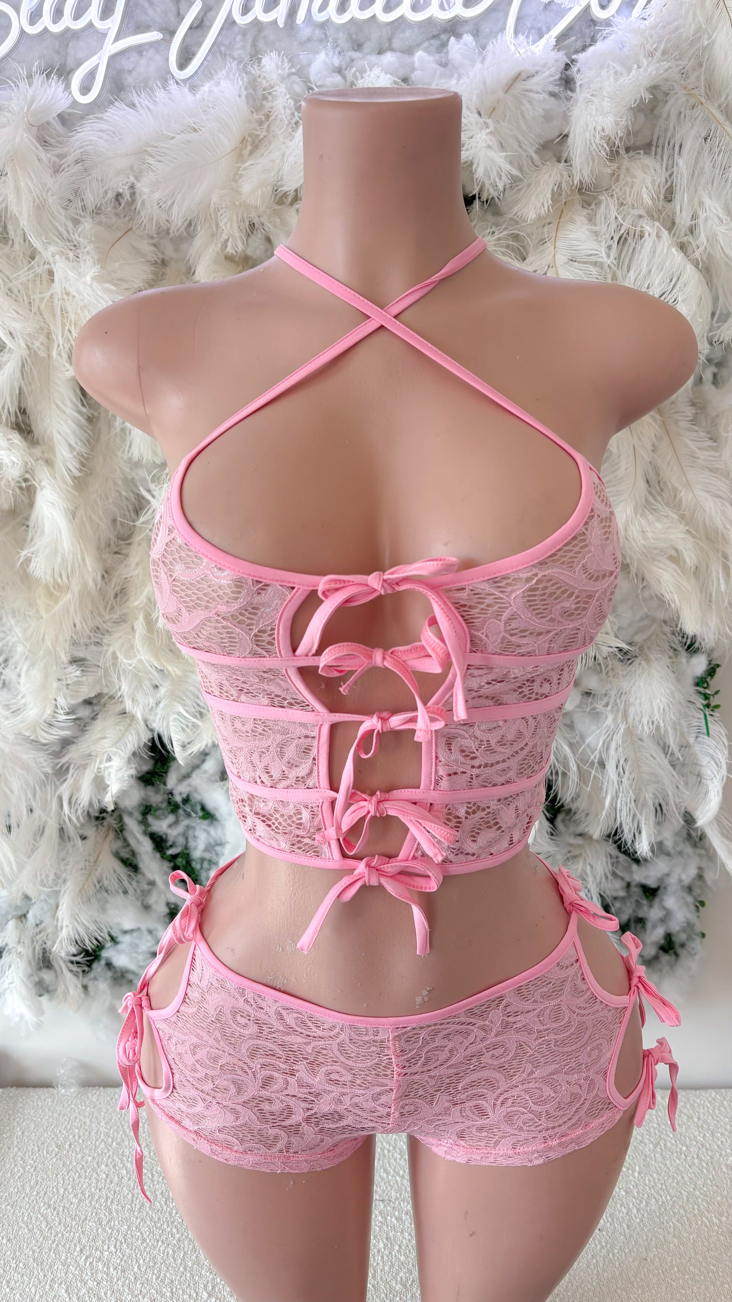 I Like What I See Lace Shorts Set - Pink