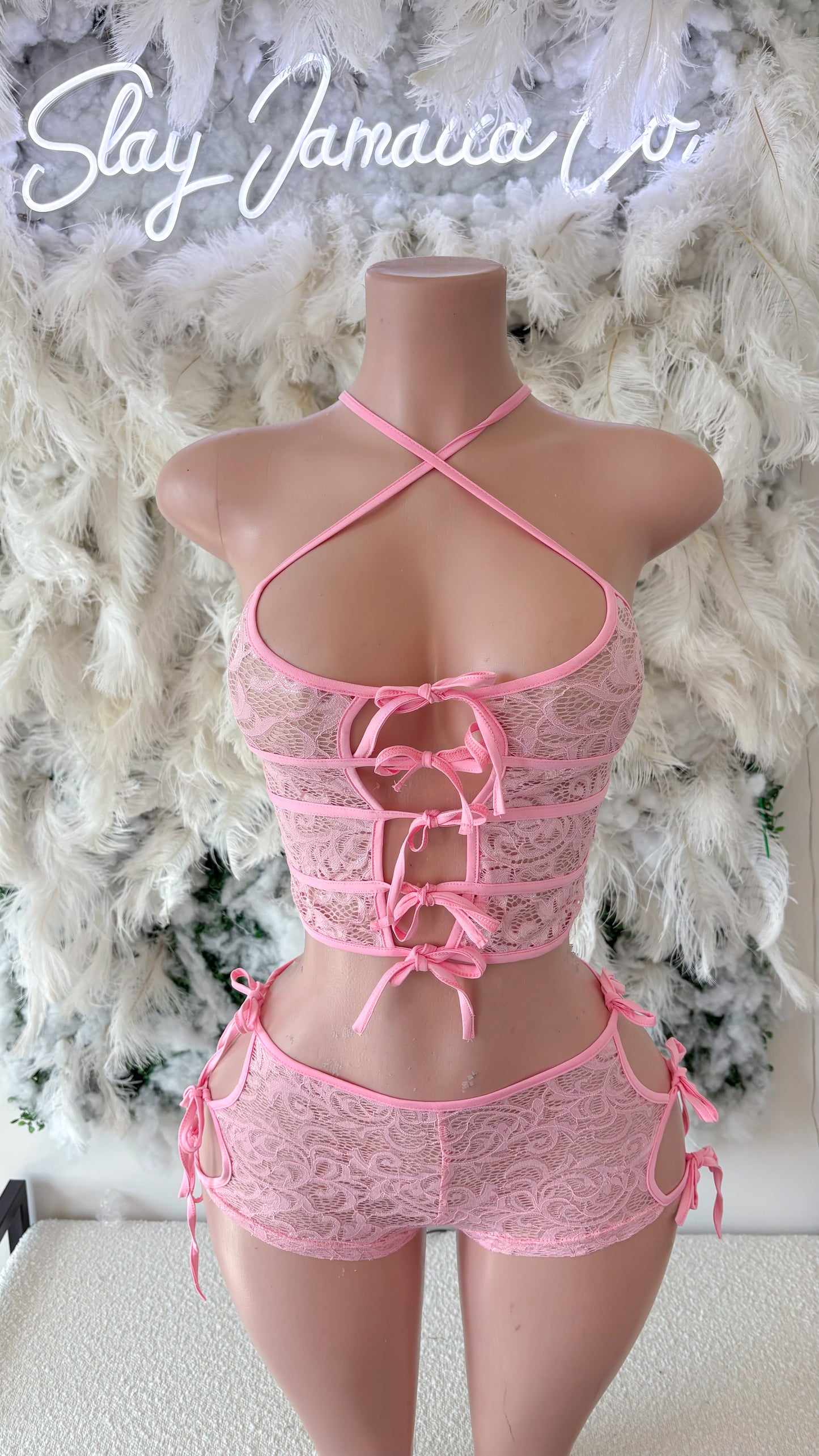 I Like What I See Lace Shorts Set - Pink