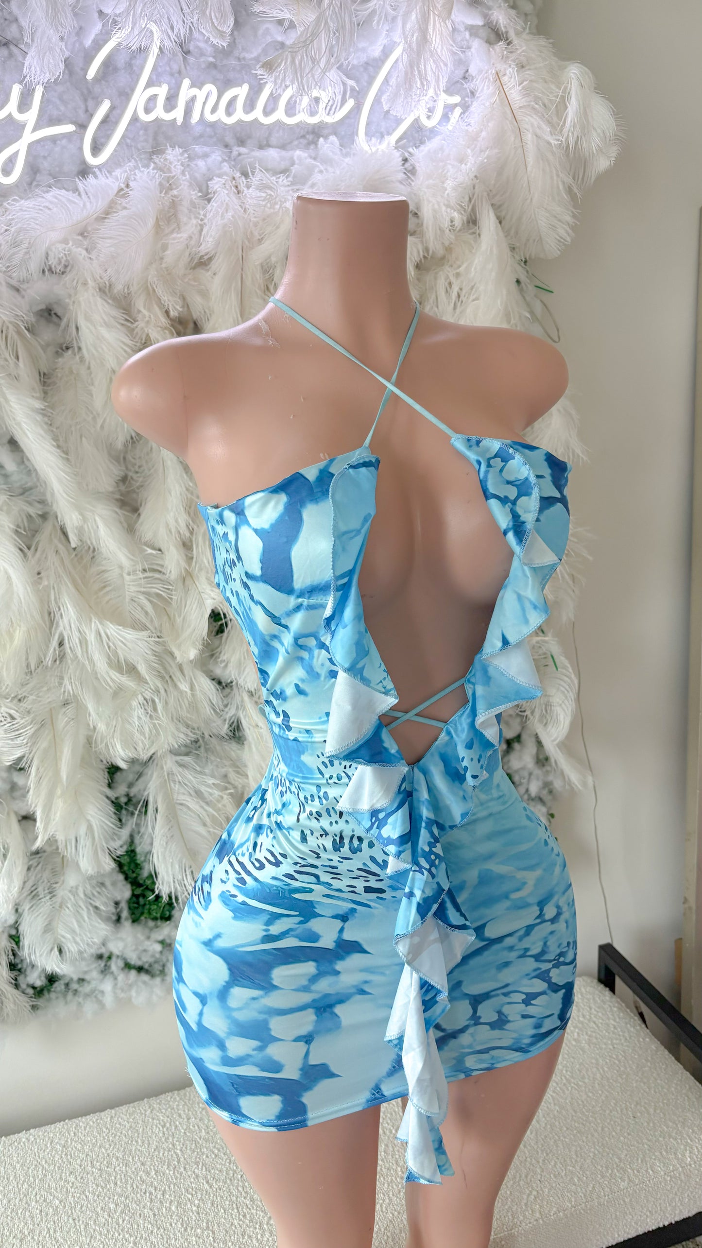 Vacation Blues Ruffle Mini Dress