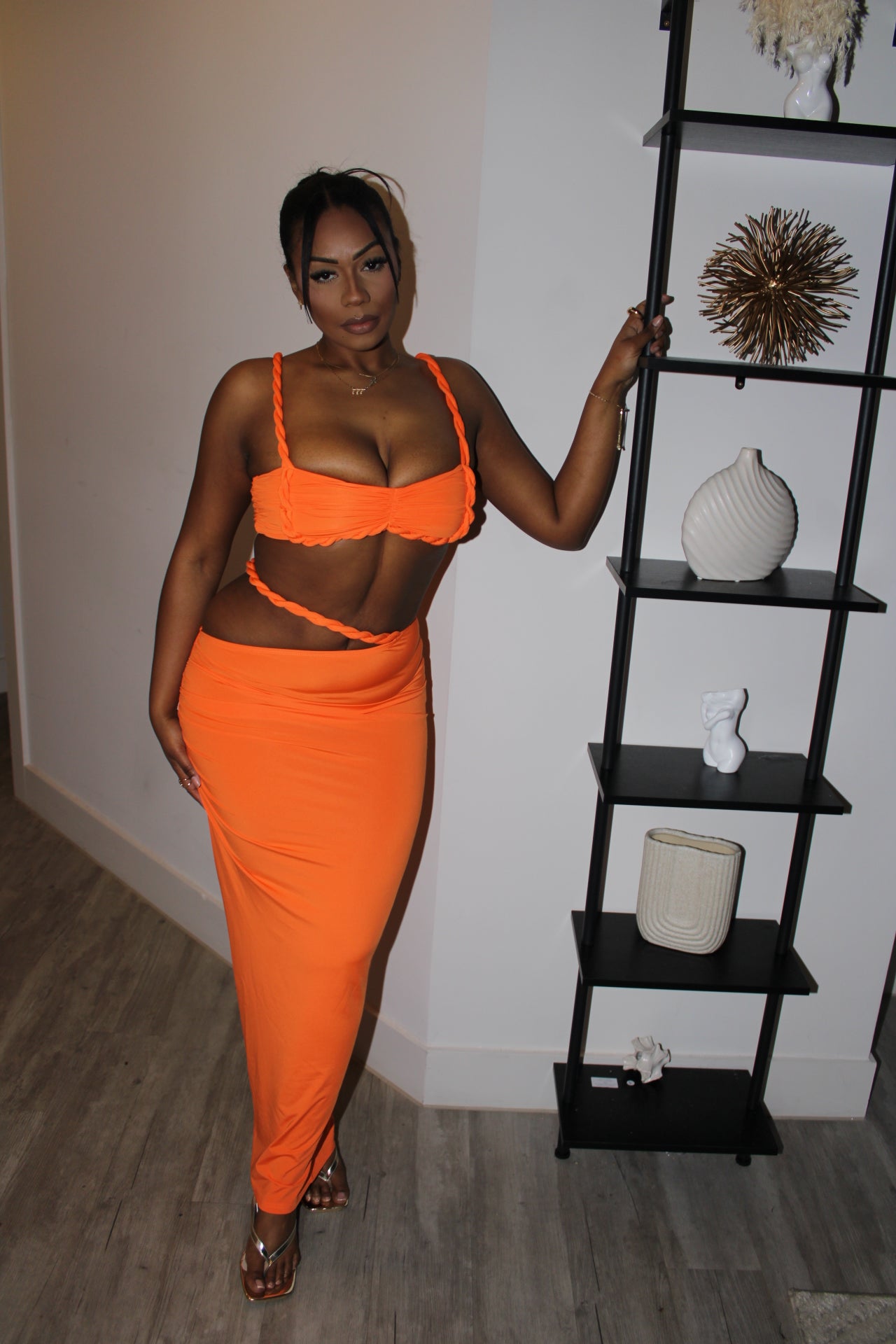 Paradise Bay Rope Cut Out Skirt Set - orange