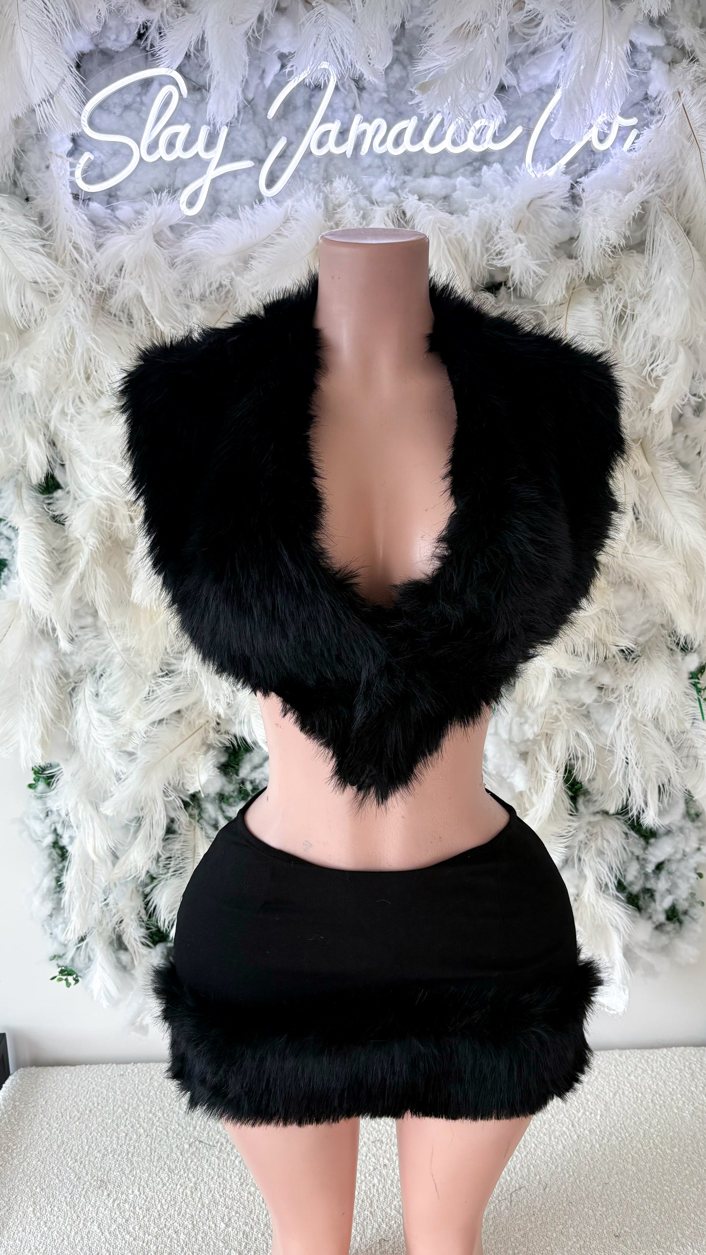 It’s Giving Rich Vibes Fur Skirt Set -  Black