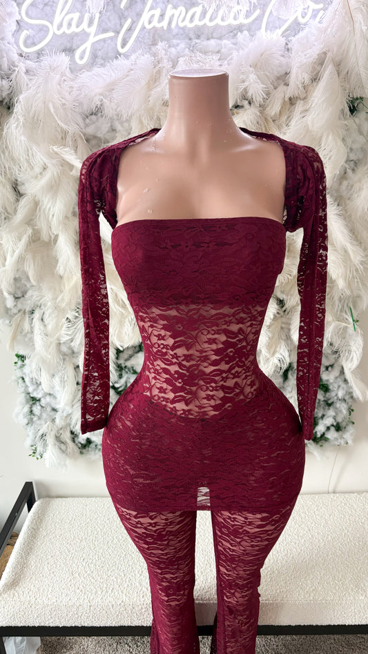 Needed Me Lace Three Piece Lace Pants Set