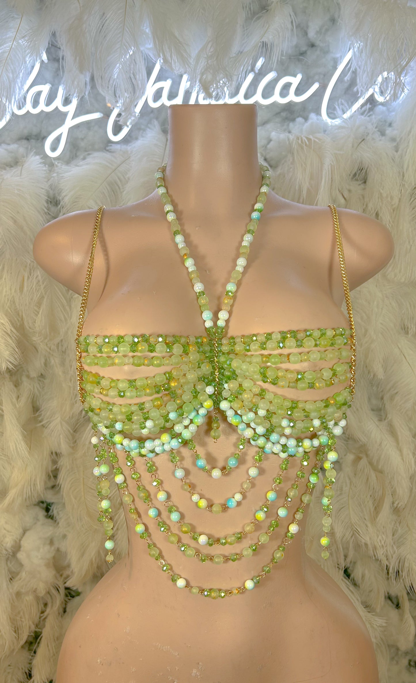 Beaded Paradise Chain Bralette Top -Green