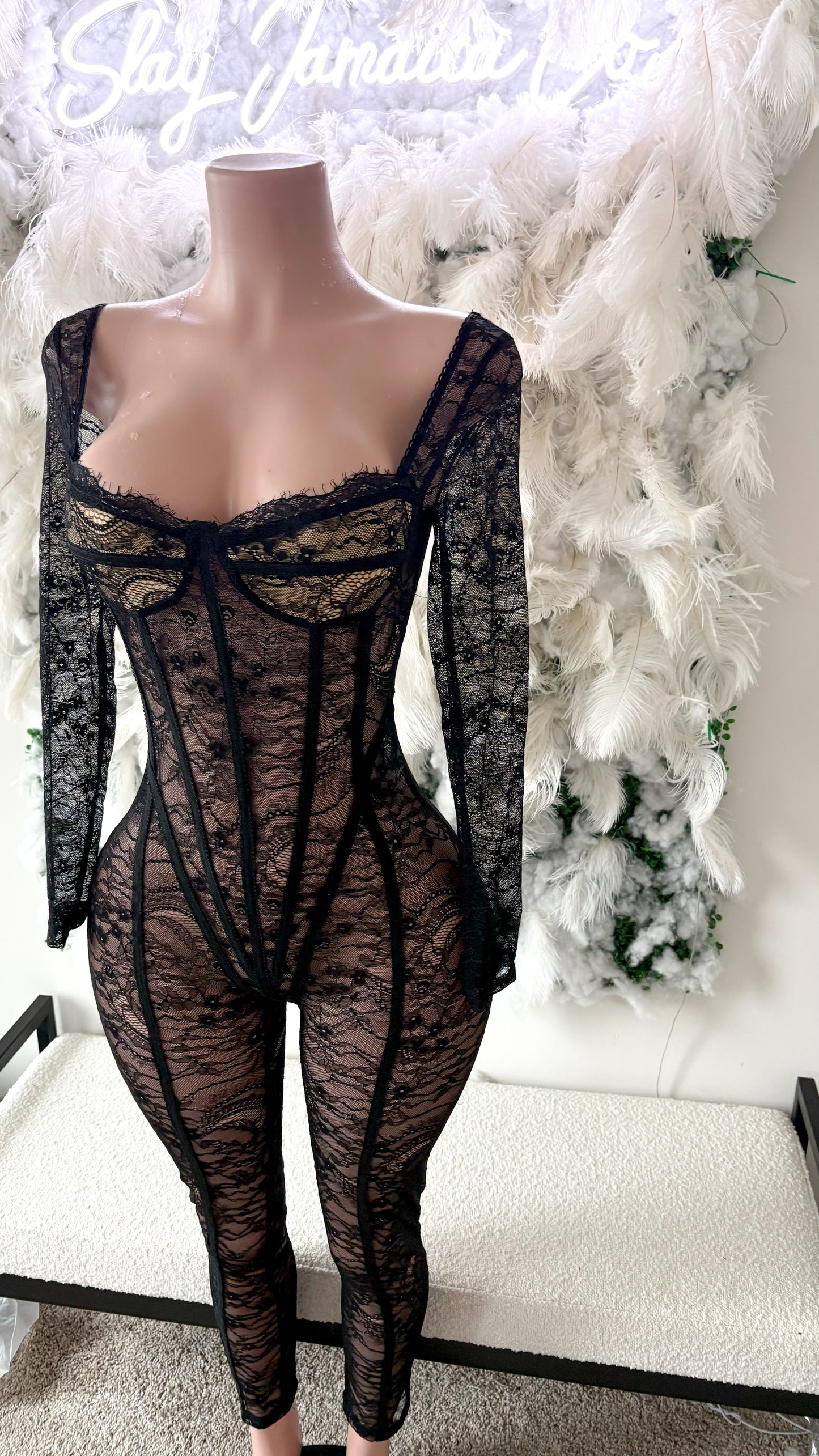 The Doll House Lace Jumpsuit - Black